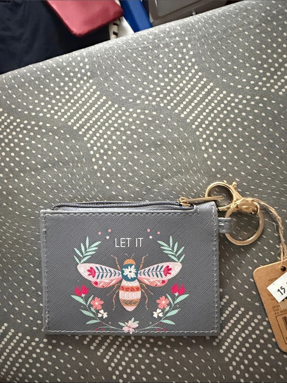 Floral Gray Cardholder Keychain Wallet